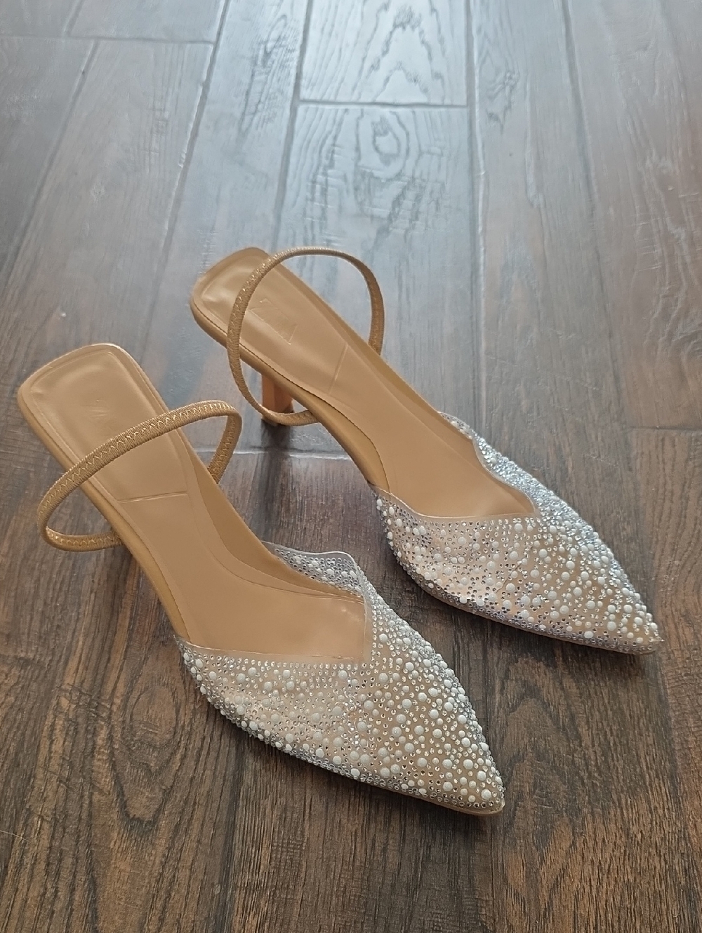 Zara Nude Slingback Kitten Heels